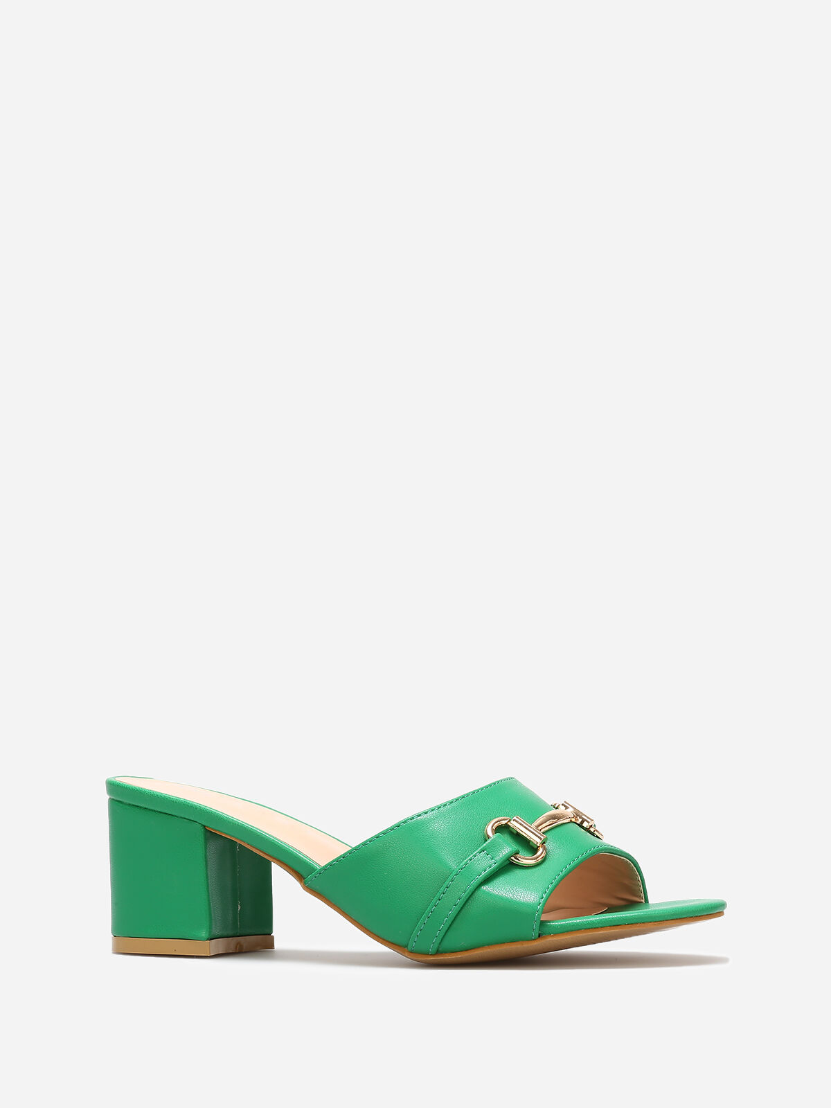 Mules à talon et détail boucle dorée- Vert