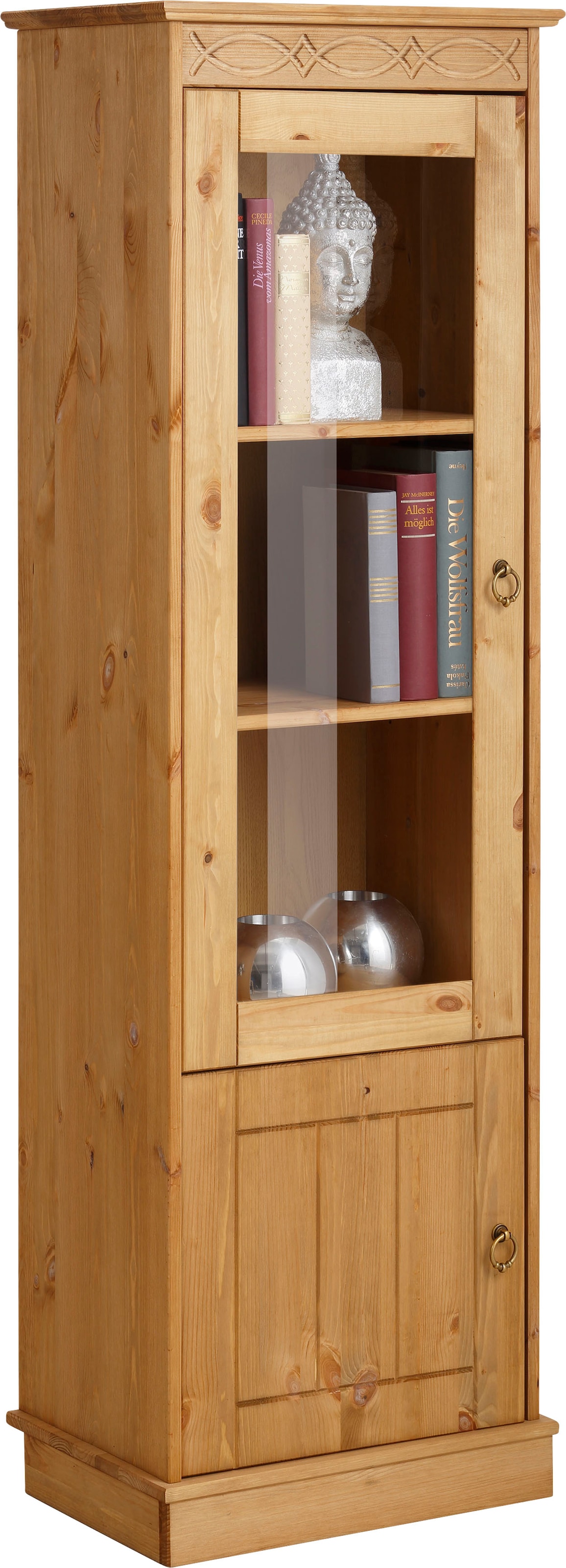 Home affaire Vitrine »Indra« aus massiver Kiefer, FSC®, 2trg., Höhe 145 cm, dezentes Ornament