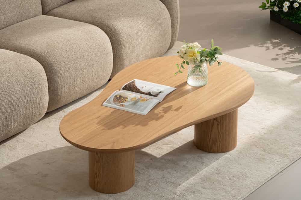Stilvoller Couchtisch ORGANIKO 130cm natur Eiche organische Form