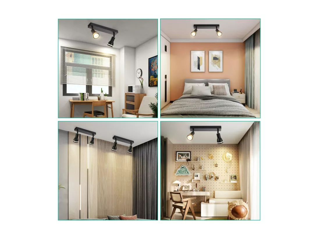 NETTLIFE Spot de plafond LED 2 ampoules noir salon plafonnier spot orientable GU10 spot lampe moderne