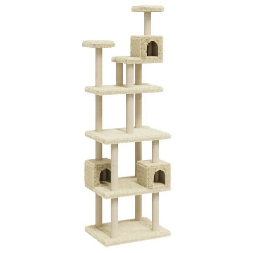 Árvore para gatos Vidaxl com 6 níveis e 3 casinhas, cor creme.