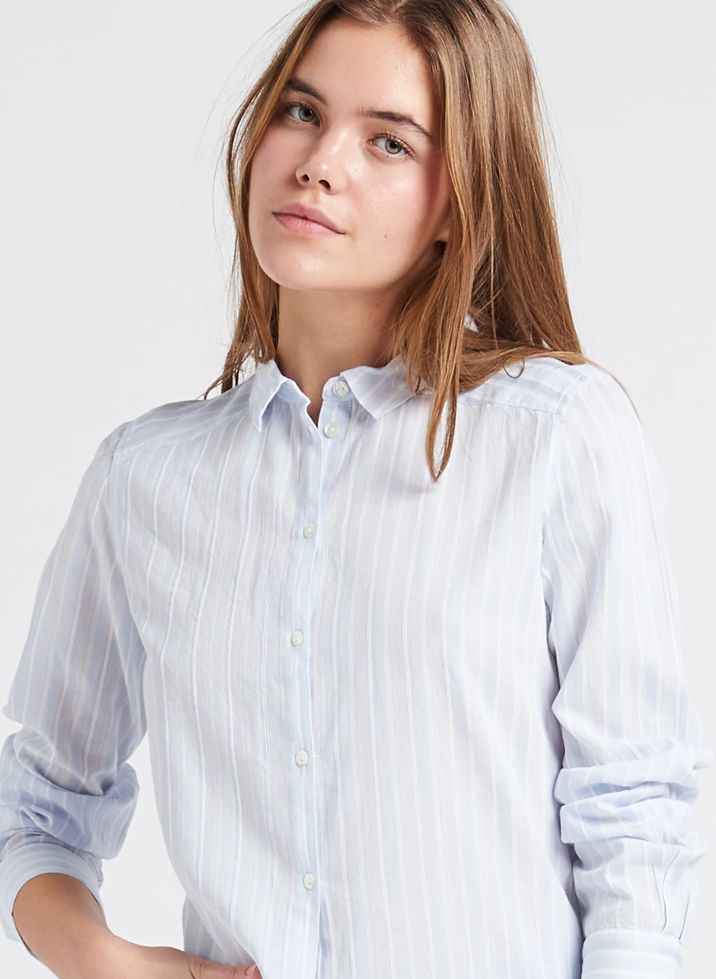 SCHERIF - Chemise droite col classique à rayures en coton | Bleu