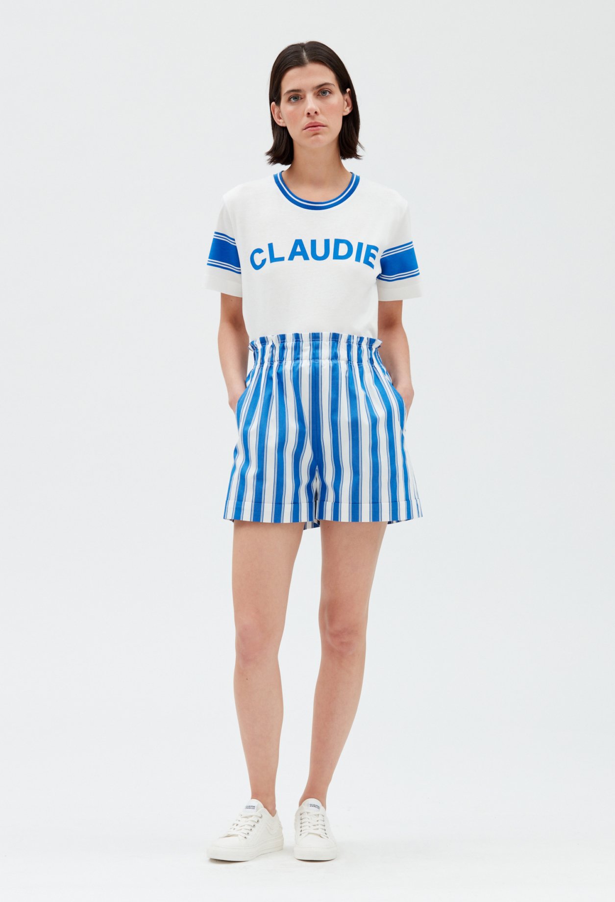 Short coton rayures bleu
