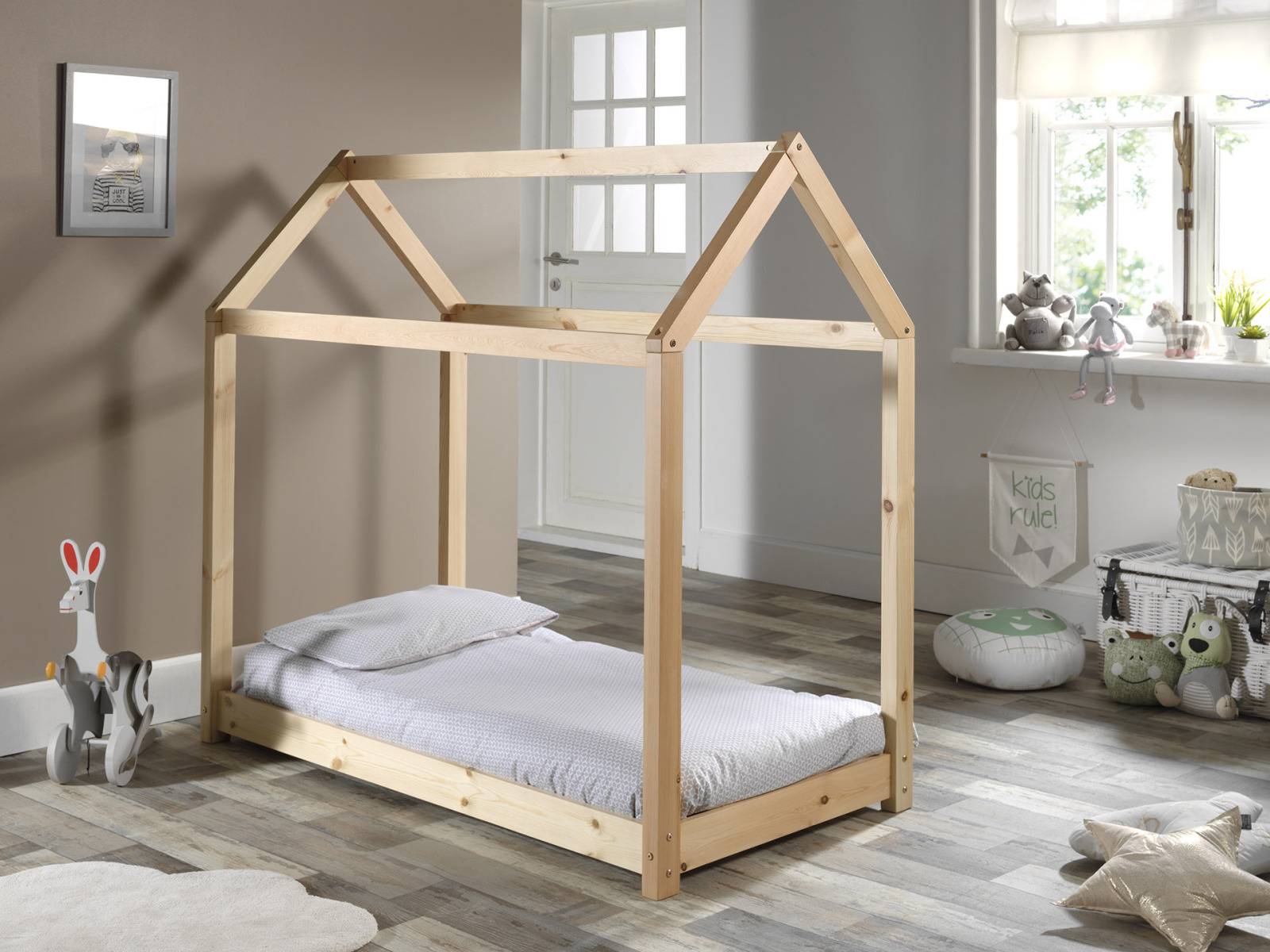 Hausbett CABANE - natur - Kiefer massiv - 70x140 cm