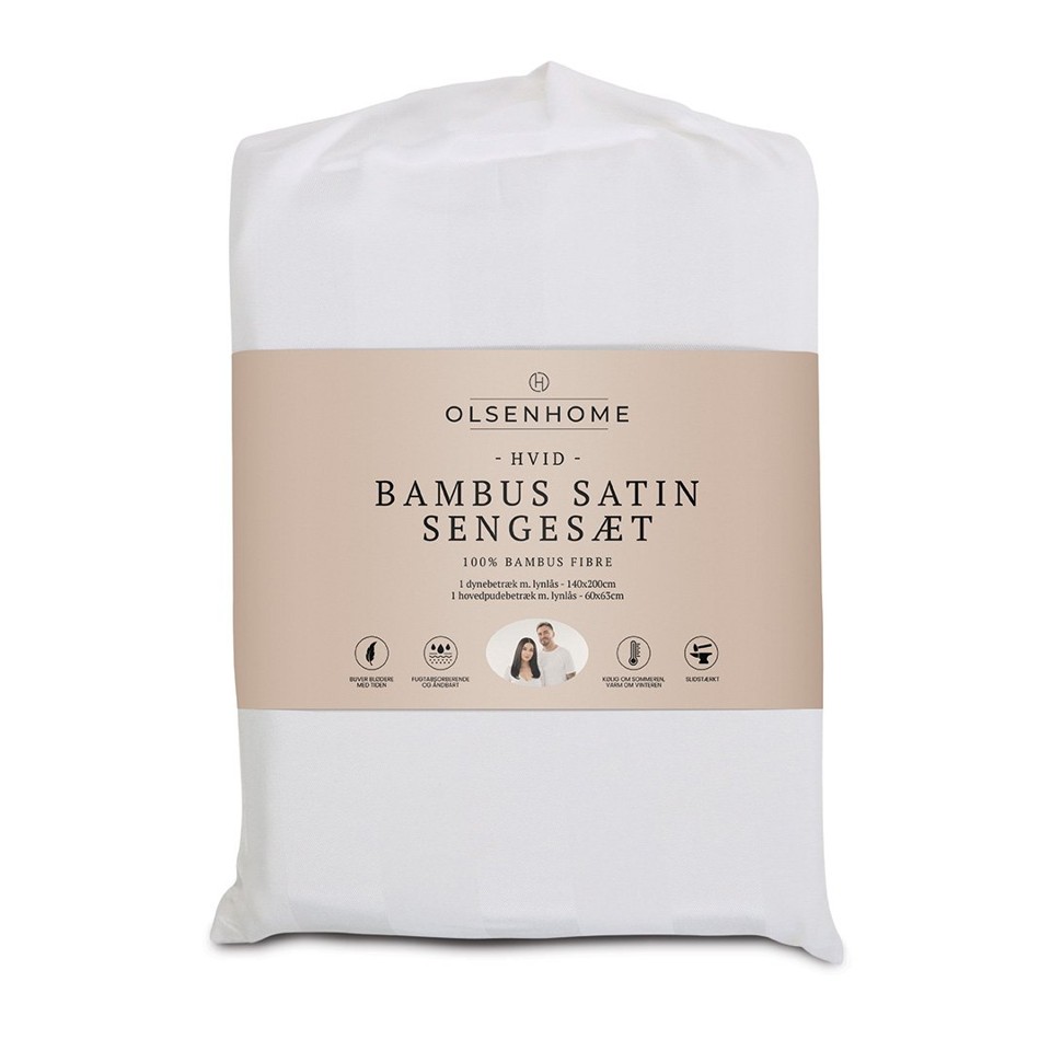 Olsen Home - Bambus satin sengetøj 140x200cm - Hvid
