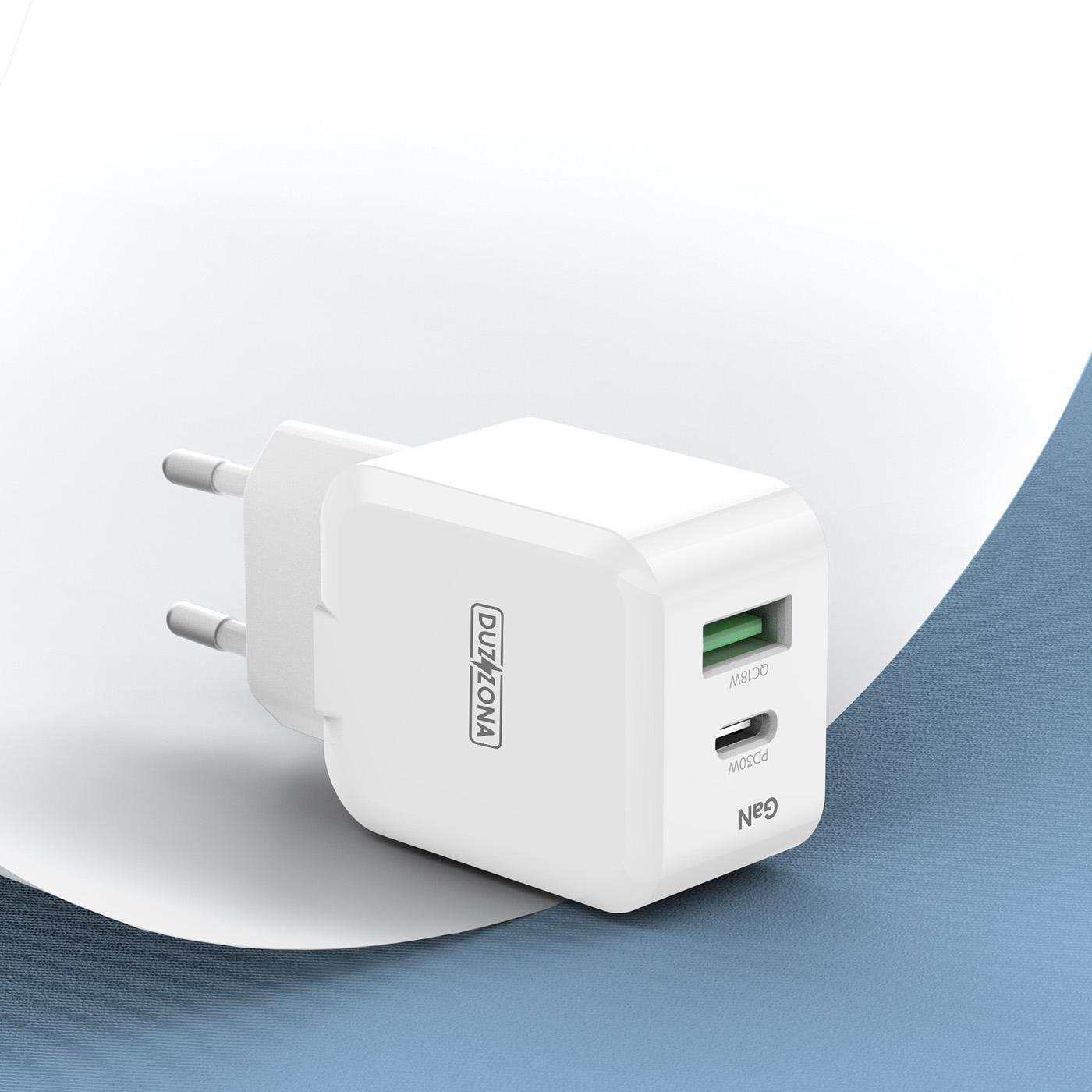 (30W) T7 USB A / USB C GaN Ladegerät Netzteil Power Delivery Quick Charge - Weiss