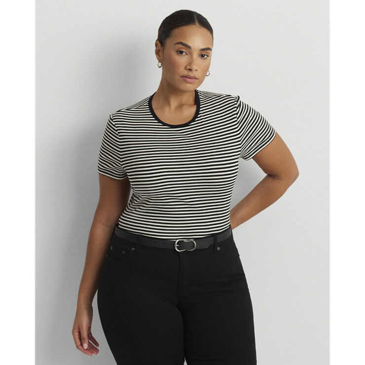 Lauren Ralph Lauren Striped Stretch Cotton Crewneck Tee Black/mascarpone cream