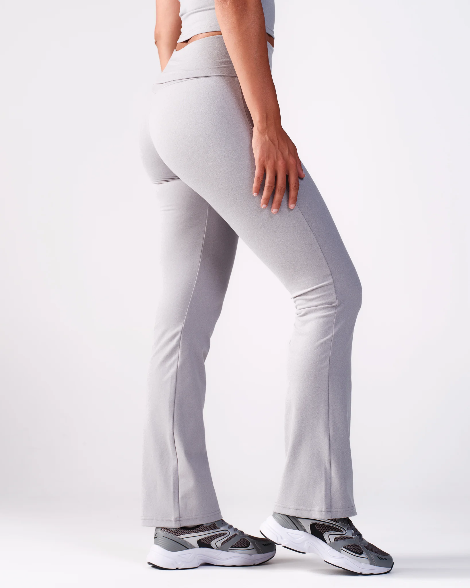 Bumpro Lively Foldover Flare Pants Grey Melange