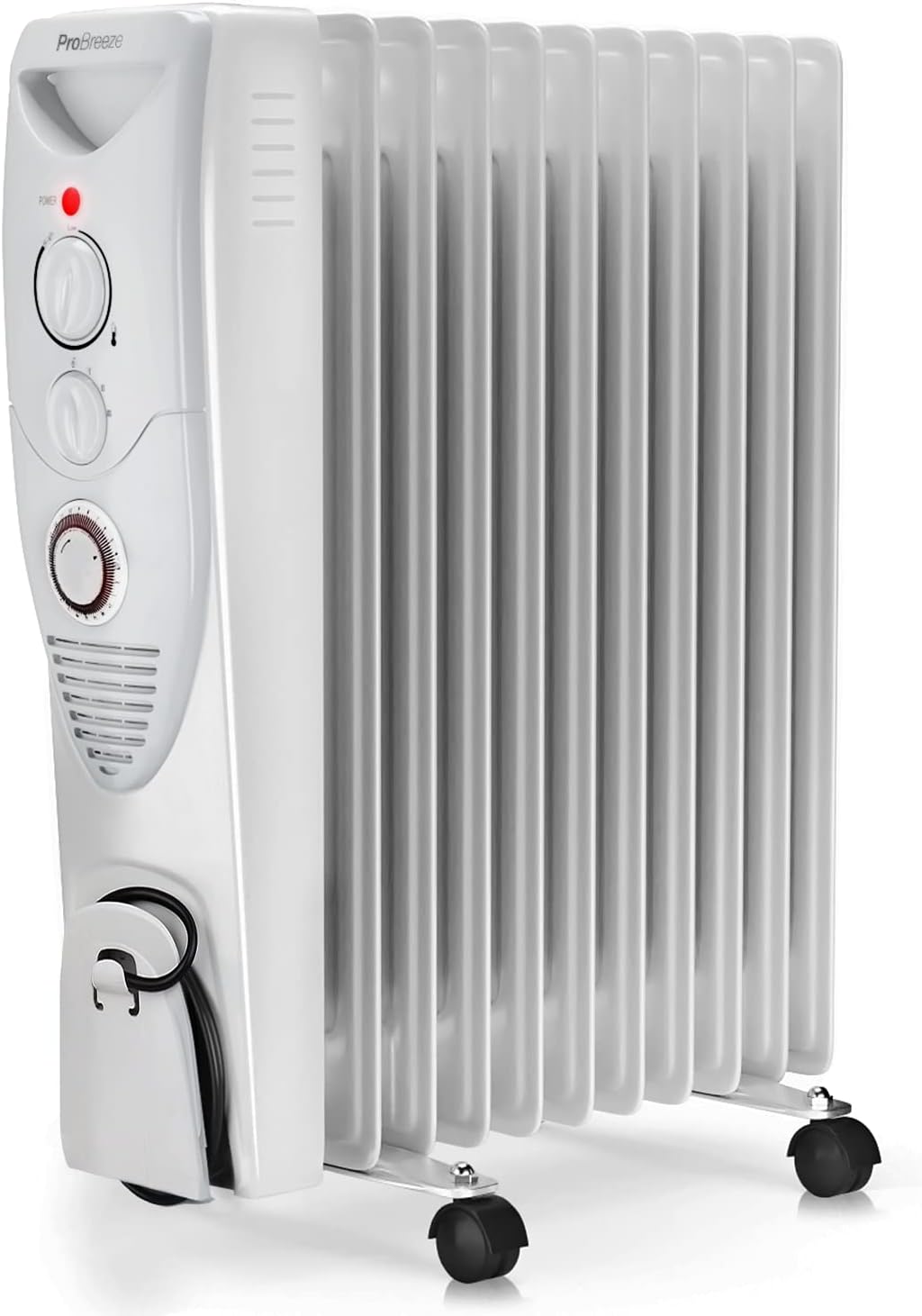 Pro Breeze 2500W Ölradiator energiesparend - Elektro Heizkörper mit 11 Rippen, integrierter Zeitschaltuhr, 3 Heizstufen, regulierbaren Thermostat und Sicherheitsabschaltfunktion