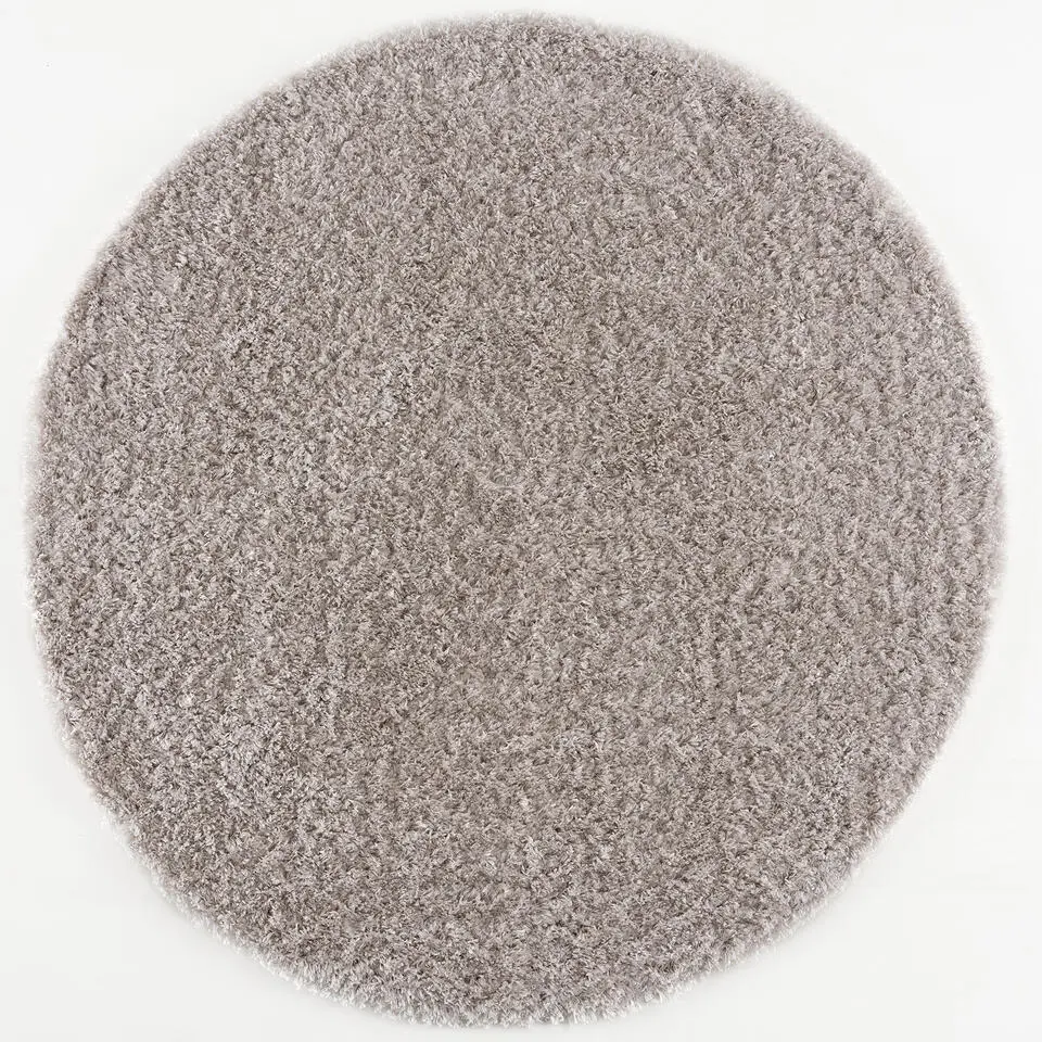 Porto Rond Soft Fluffy Vloerkleed Hoogpolig Effen Licht Grijs - 120 CM ROND