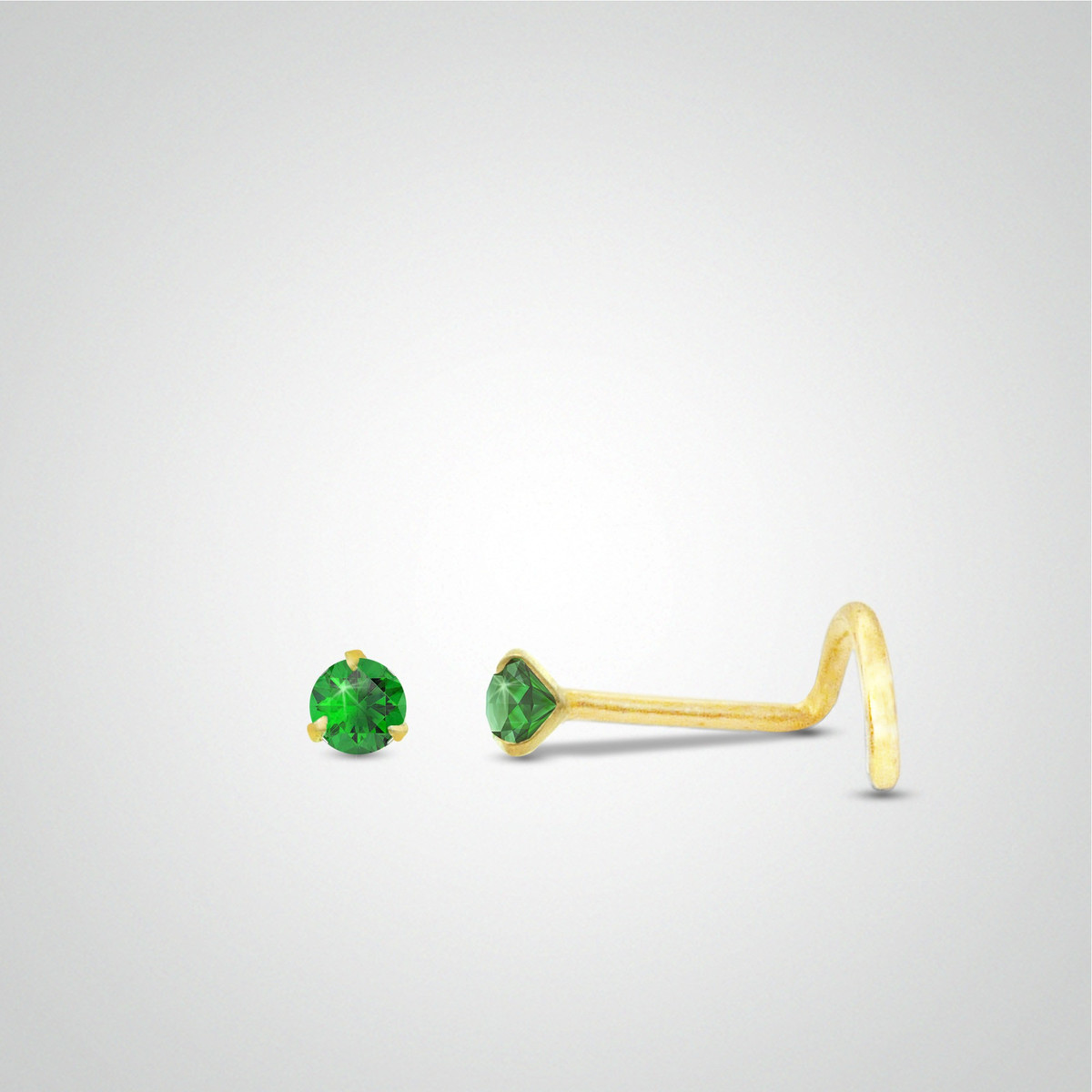 Piercing de nez émeraude en or jaune barre en U