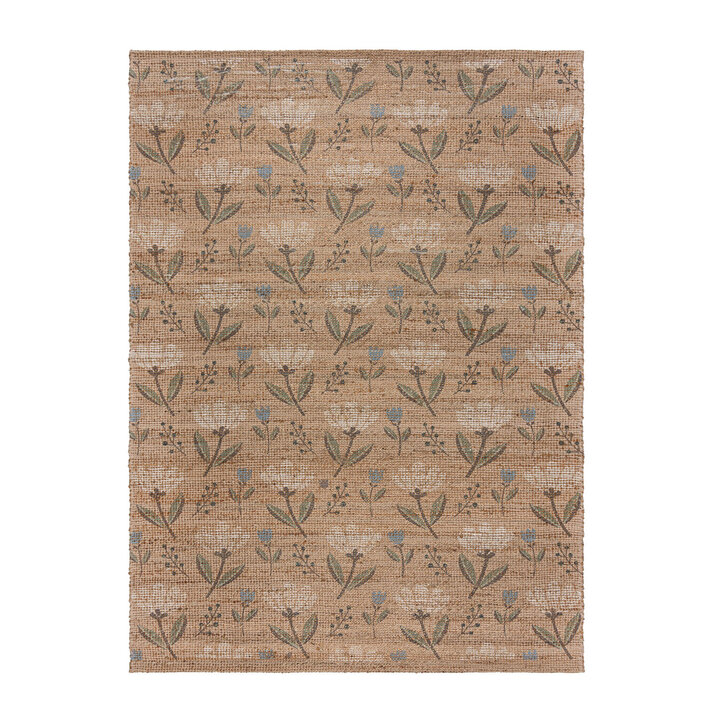 Jute vloerkleed - Amilio Floral Naturel | Uniek!