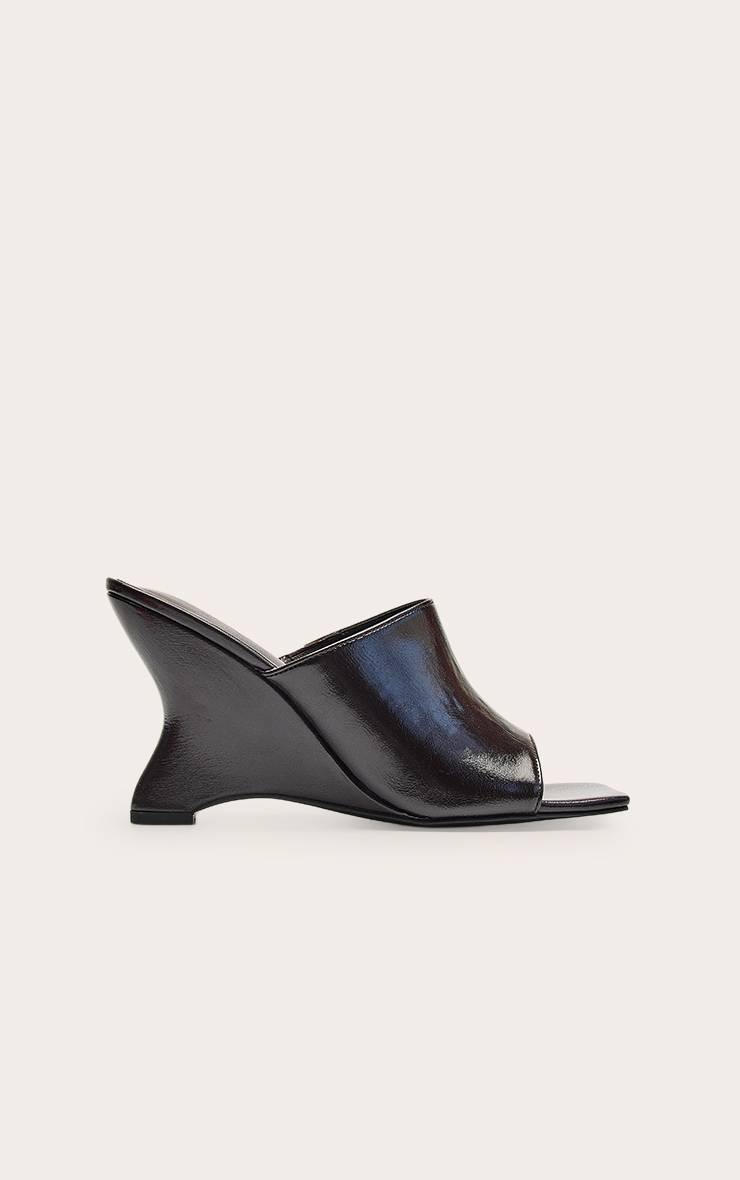 Chocolat Mules À Bout Carré En Synthétiquecuir Froissé À Talons Compensés Courbés