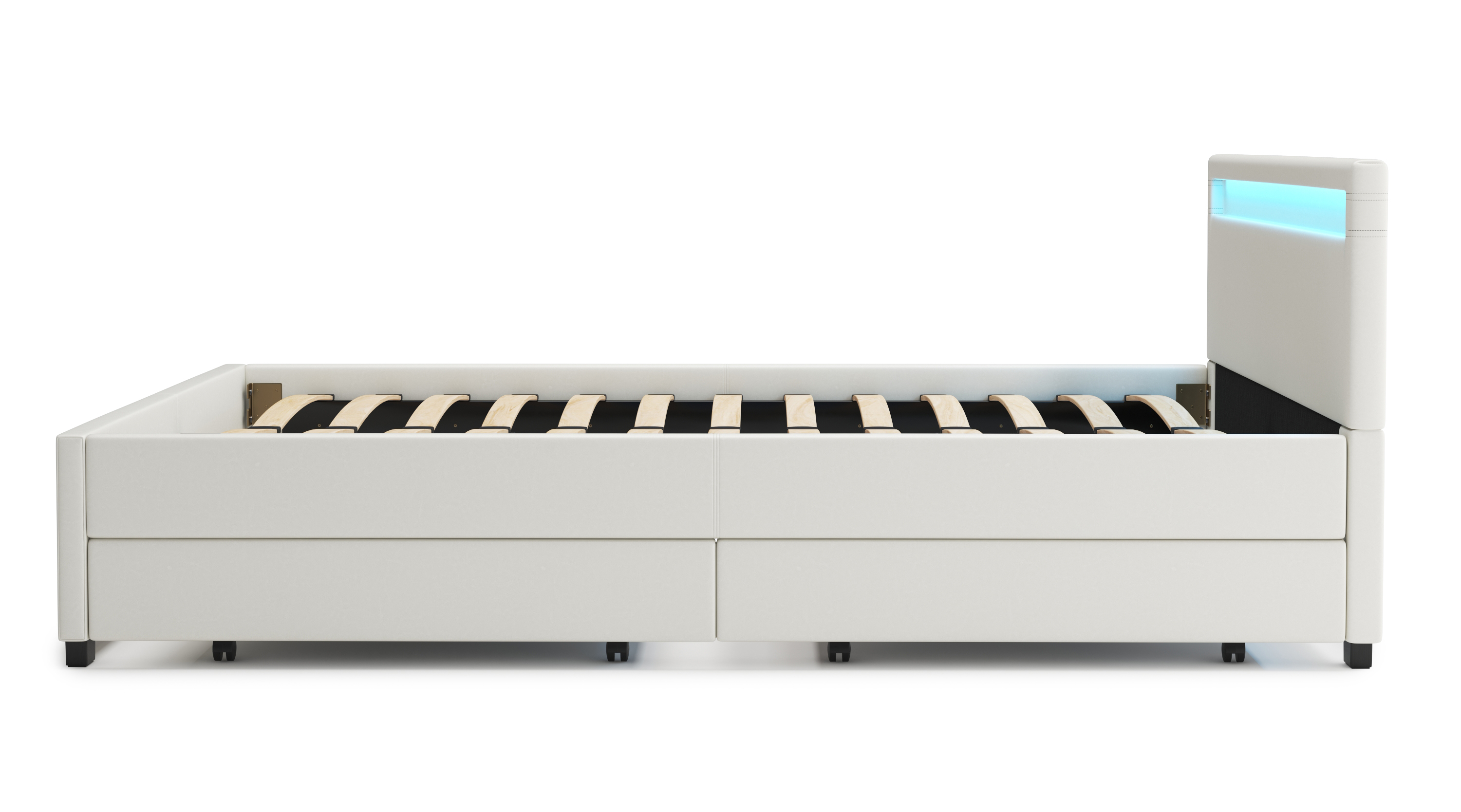 Lederbett LED TRANCE 160 x 200 cm weiss
