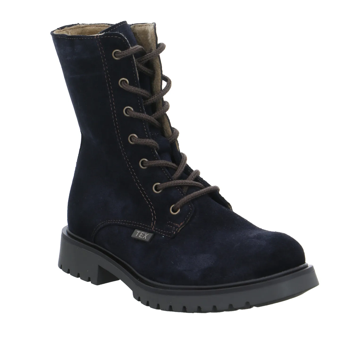 SCHUHENGEL Mädchen-Winter-Bottine Dunkelblau Leder  Schnür-Boot