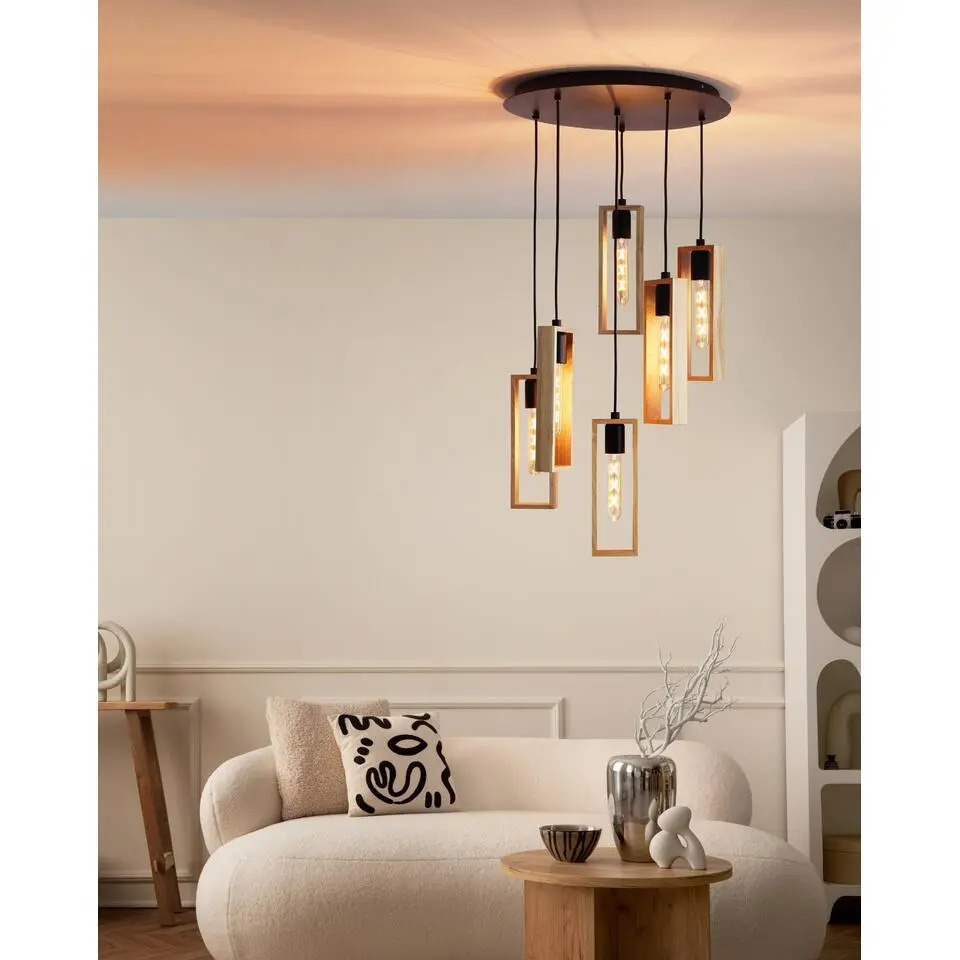 EGLOLittletonHanglamp-E27-Ø50cm-Zwart/Bruin