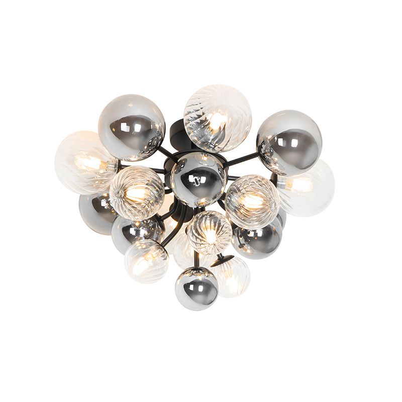 Plafondlamp zwart met smoke en helder glas 10-lichts - Bonnie