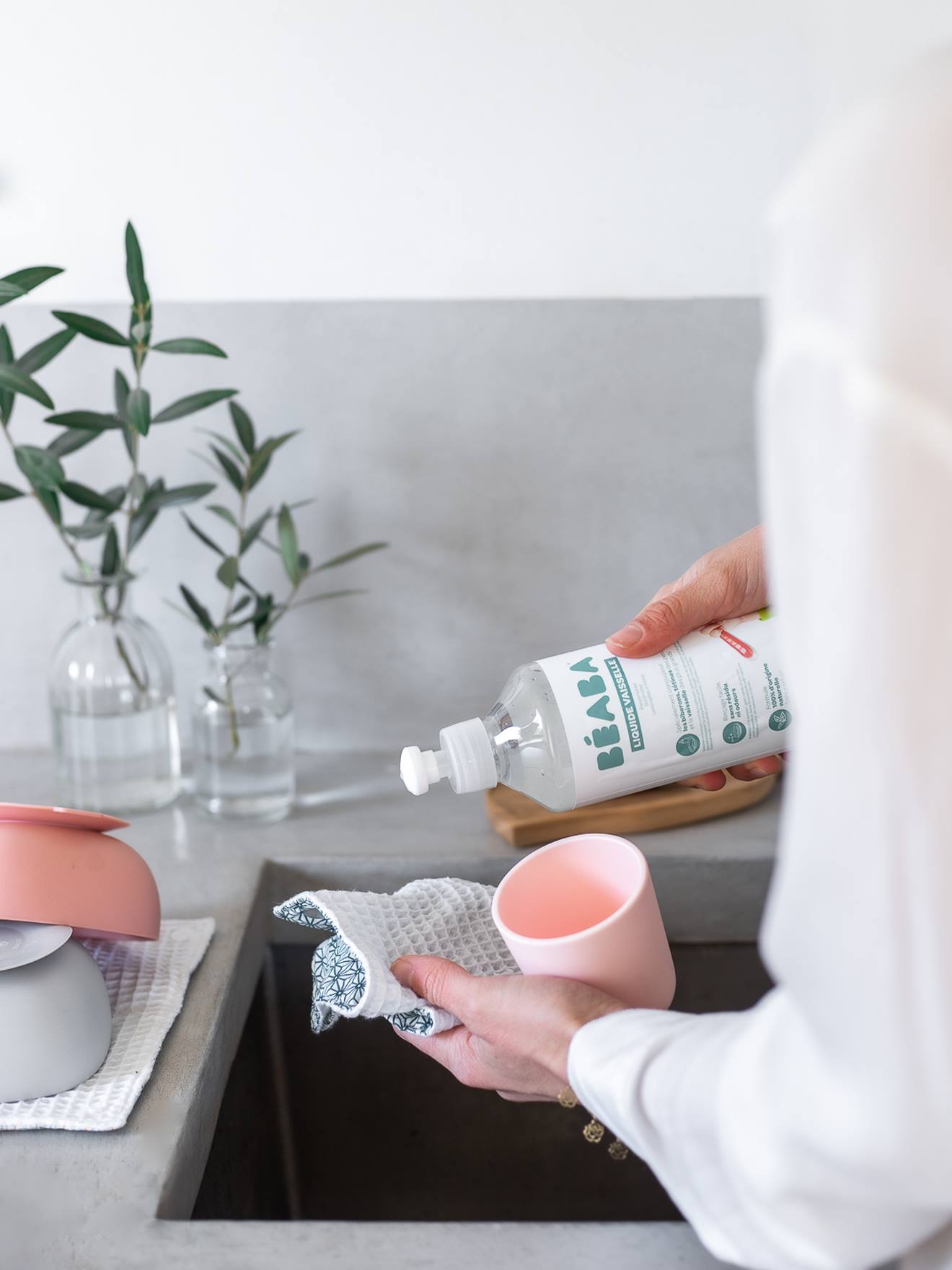 Conjunto de 2 frascos de detergente líquido para louça (500 ml) BEABA branco