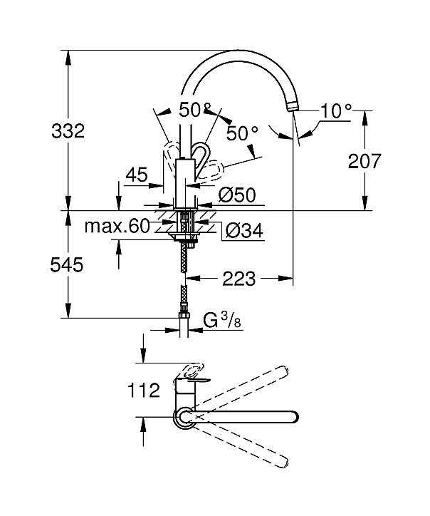 Mitigeur de cuisine chromé Grohe StartLoop brillant
