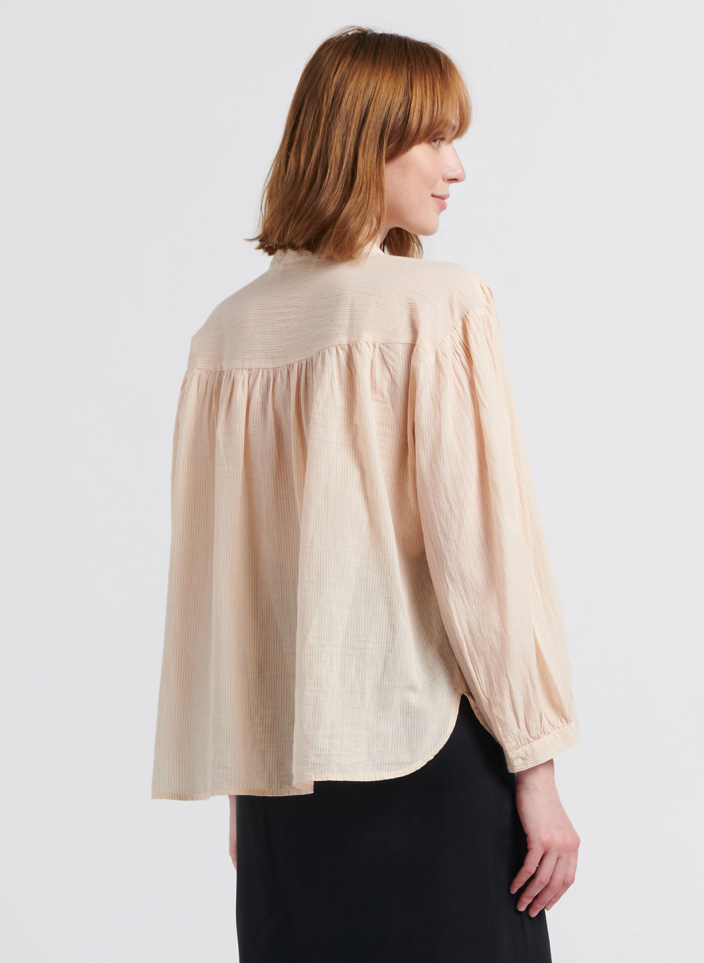 LONIA - Chemise fluide col mao à rayures en coton | Rose