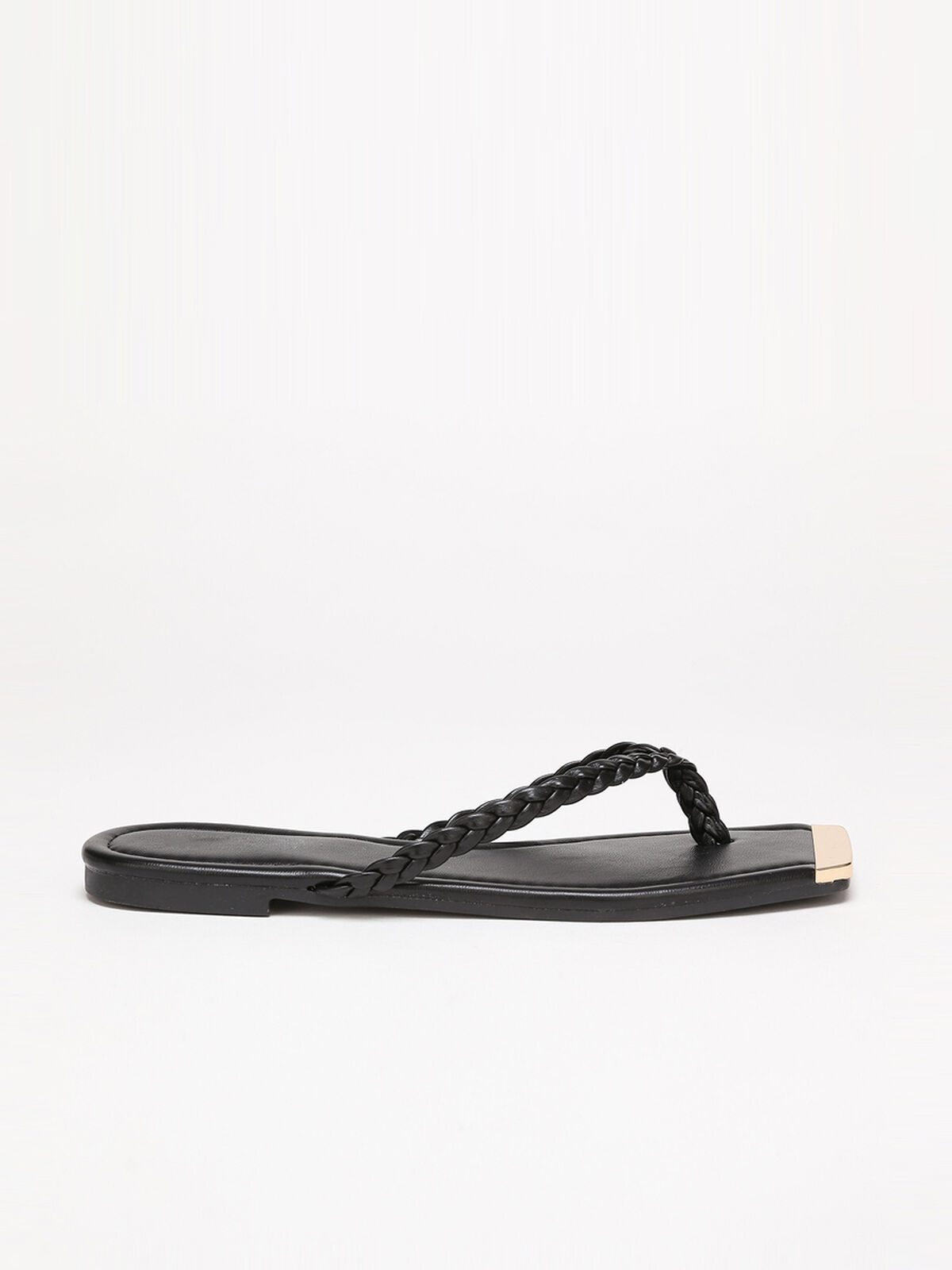 Tongs à bout carré avec détail- Noir