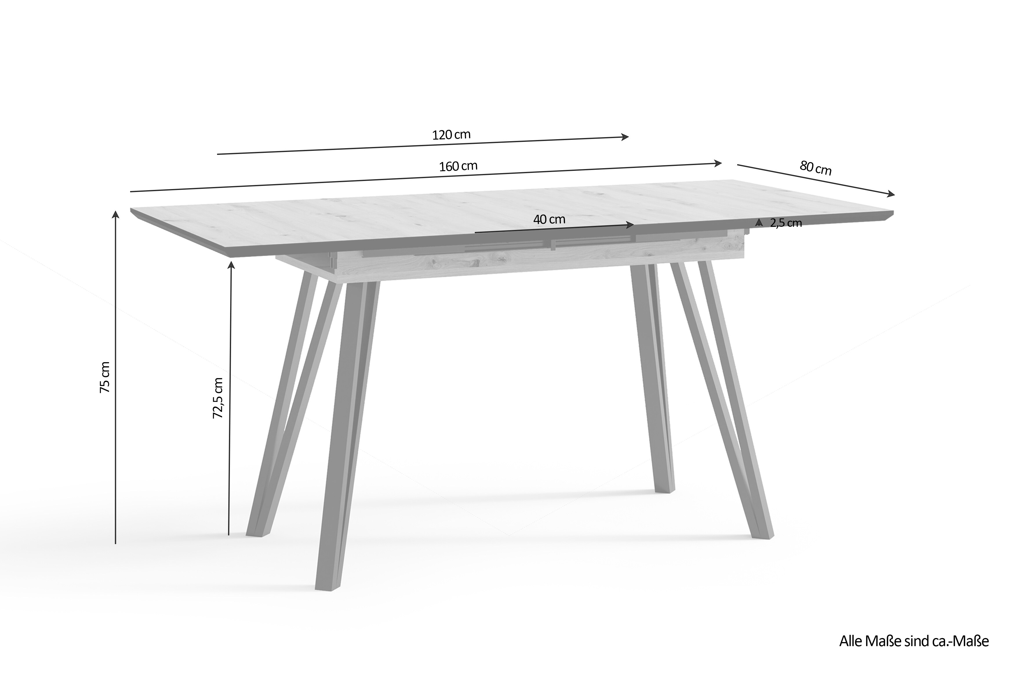 byLIVING Esstisch BERLIN, Breite 120 cm, Auszug 160 cm, Artisan Eiche/schwarz