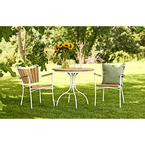 Kerteminde teak cafébord Ø80 cm, hvidt stel