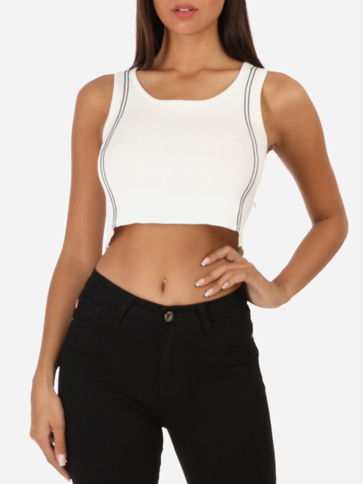 Crop top style brassière à bandes- Blanc
