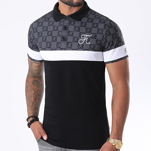 Polo Damier Tricolore Avec Broderie 381 Noir Gris