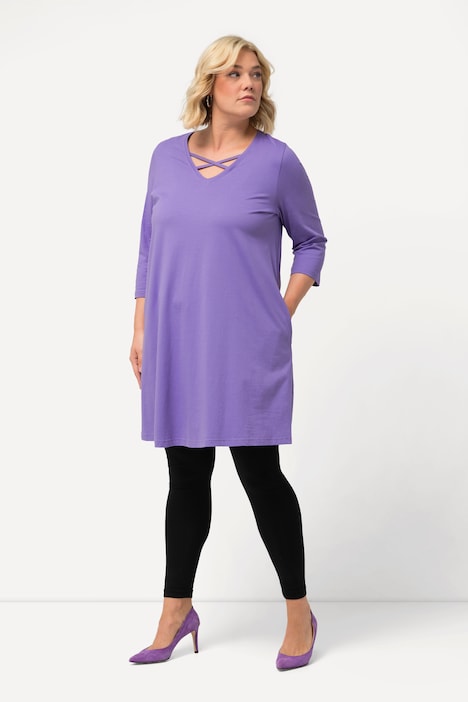 Longshirt, Zierbänder, A-Linie, V-Ausschnitt, 3/4-Arm