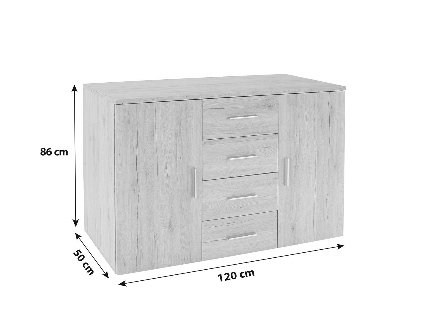 Kommode - Artisan Eiche - mit Übertiefe - 120 cm