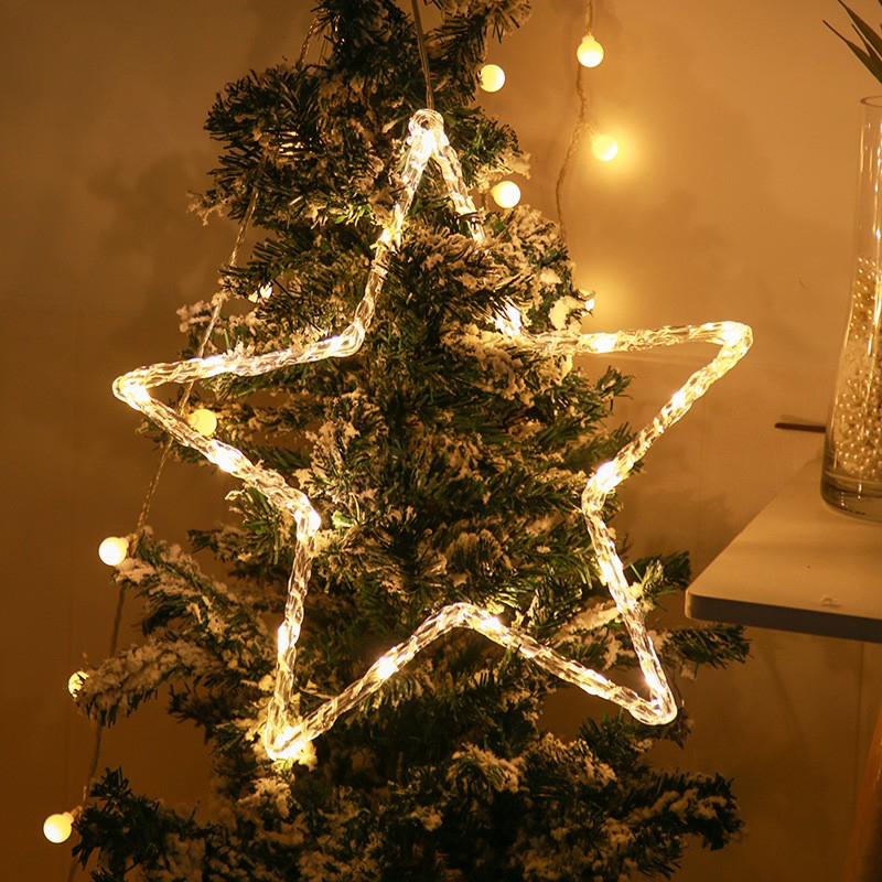 (29x29cm) Weihnachts LED Deko Licht Stern Hängelampe mit 8 Beleuchtungsmodi (Batteriebetrieben) - Warmweiss