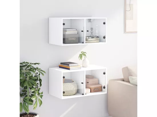 Armoires murales avec portes en verre 2 pcs blanc 68,5x37x35 cm