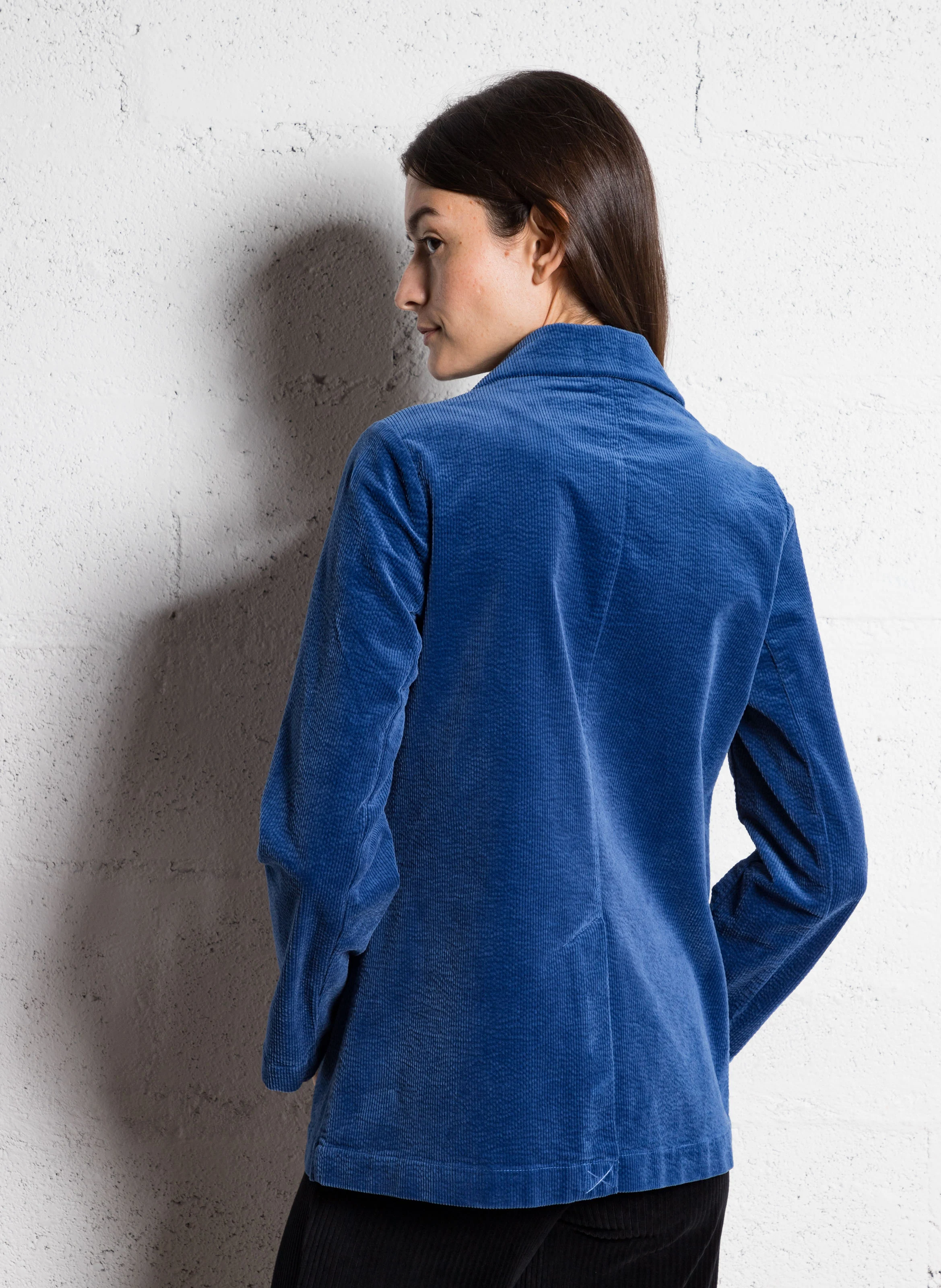 Blazer droit en coton velours| Bleu
