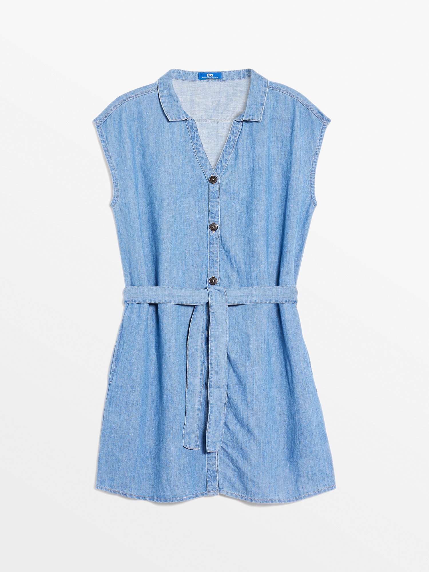Robe Femme En Lin Ceinturée Bleu