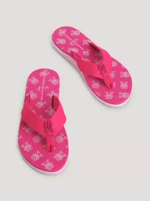 Chinelo de dedo com monograma e tiras de tecido