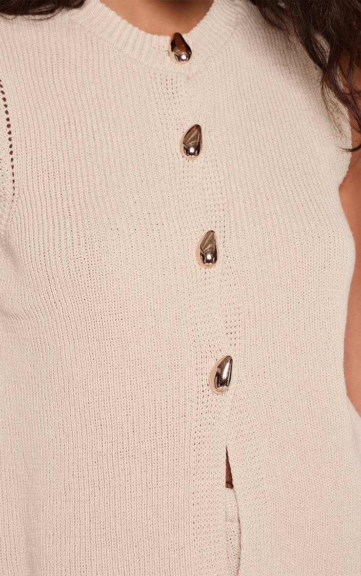 Avoine Gilet Sans Manches En Crochet Avec Boutons Dorés