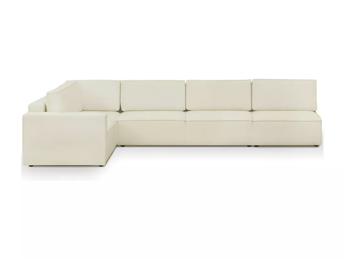 Canapé d'angle à droite convertible modulable 10 places avec coffre de rangement en tissu bouclé écru - Harper Mod