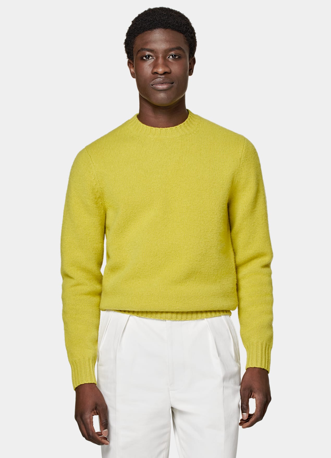 Pull col rond Merino jaune