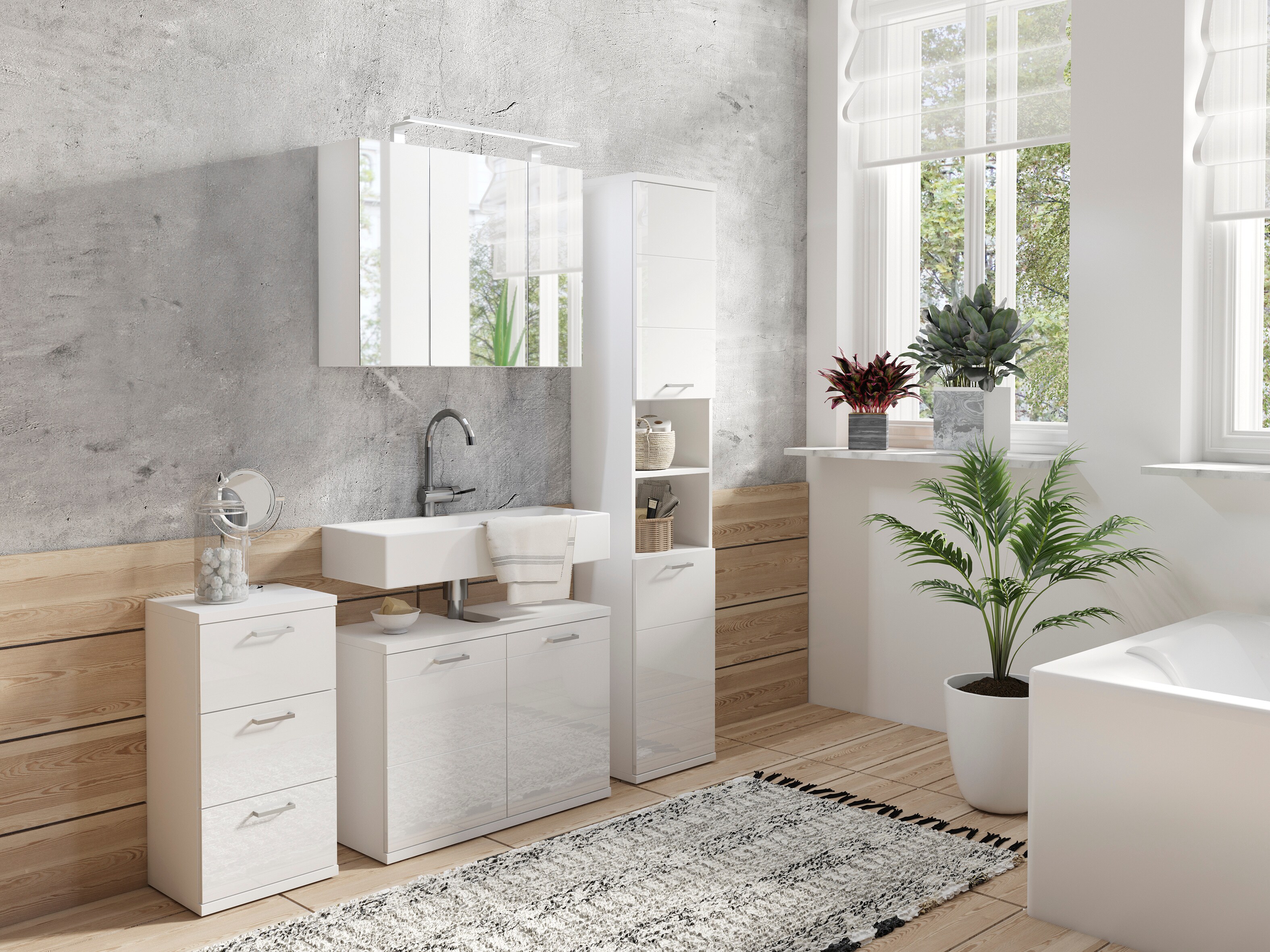 byLIVING Spiegelschrank SPREE, Breite 80 cm, weiß, LED Beleuchtung