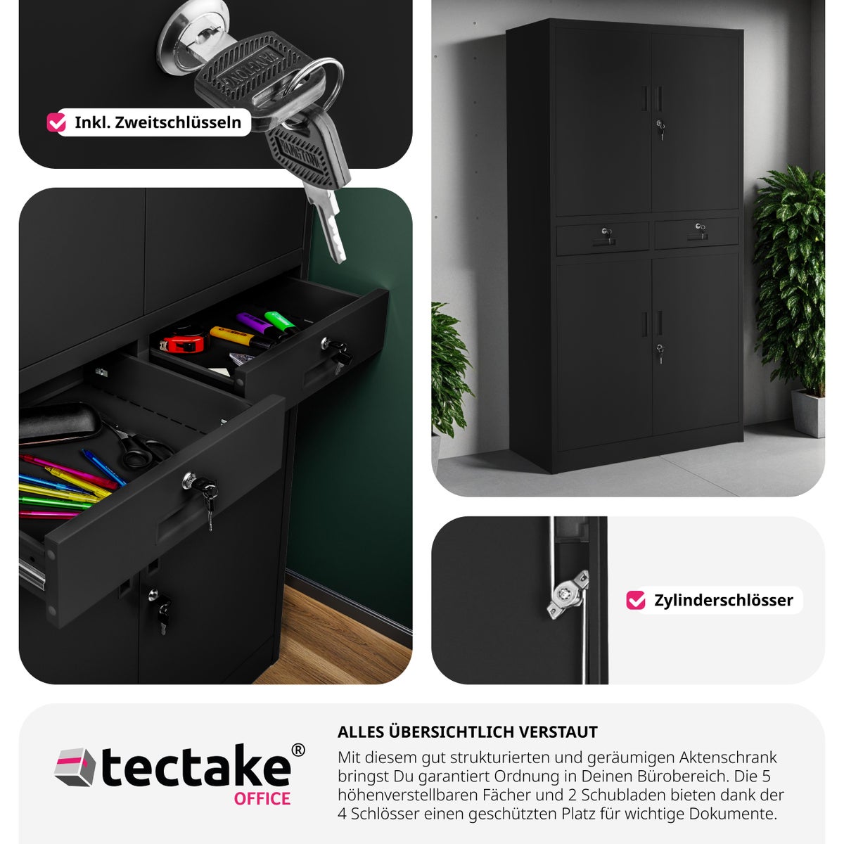 tectake archiefkast van gepoedercoat staal, 180 x 80 x 40 cm