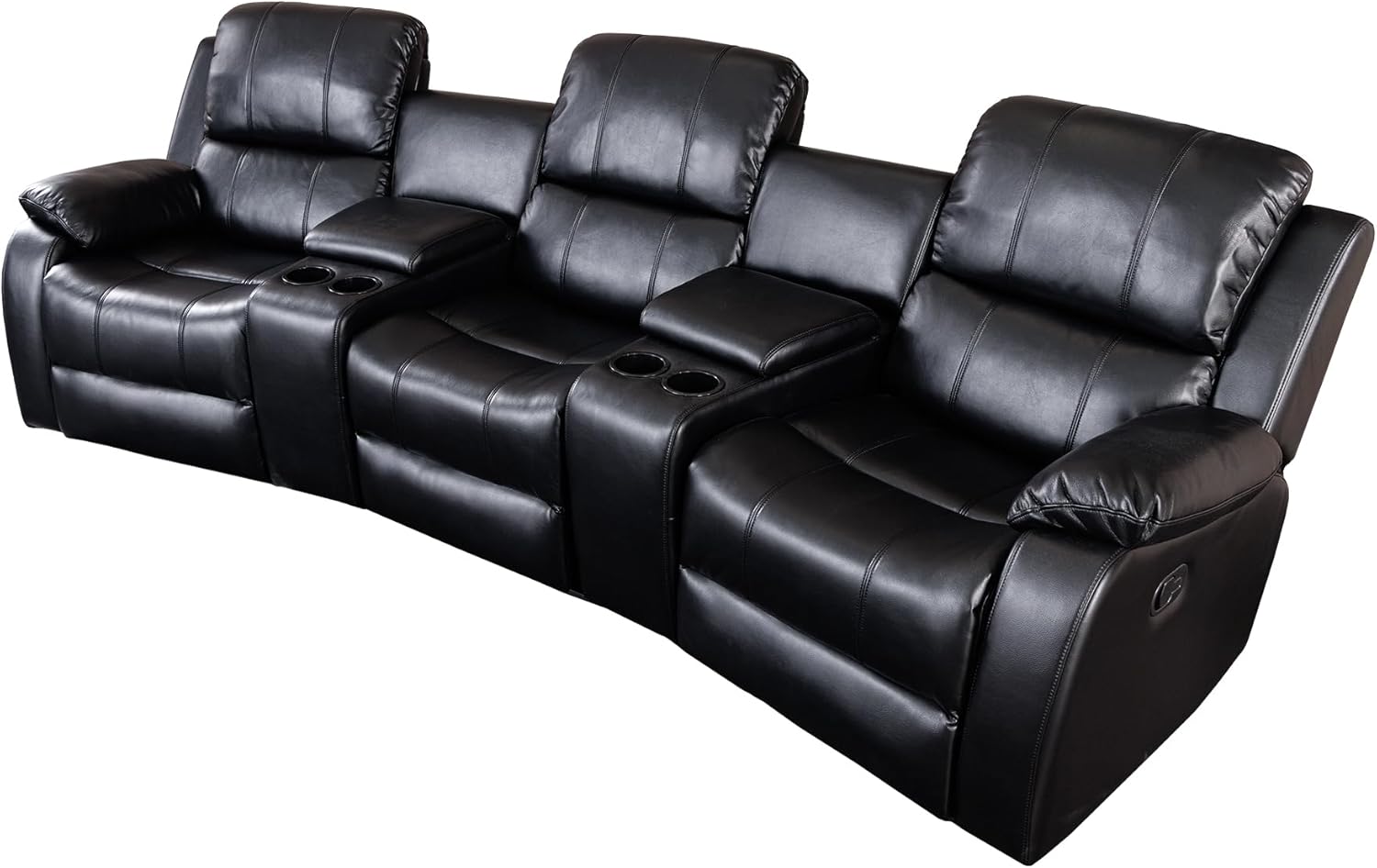 Riess Ambiente Exklusiver 3er Kinosessel Hollywood - schwarz - Kunstleder Polyester - Relaxsessel mit Cupholder Polsterung Fußstützen