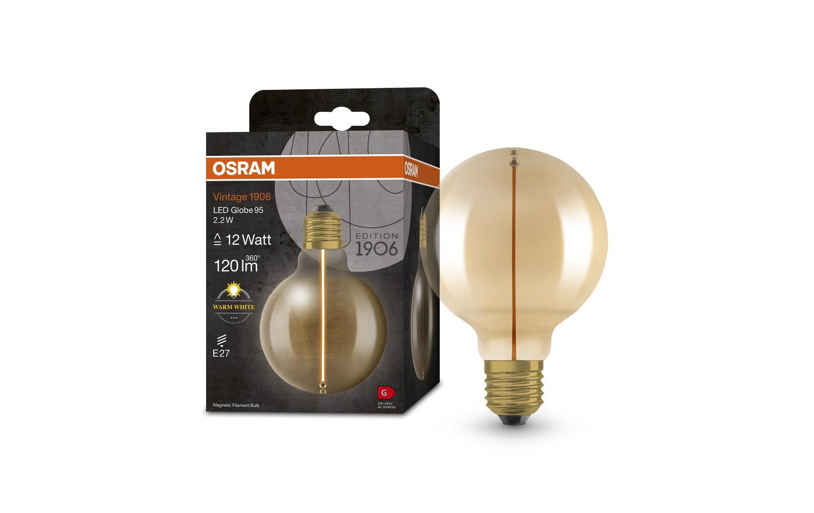 Vintage 1906 LED CLASSIC A 2.2W, E27, WarmweissLED-Lampen, klassische dekorative Lampen mit innovativer LED-«Gluewendel-Magnet»-Technologie