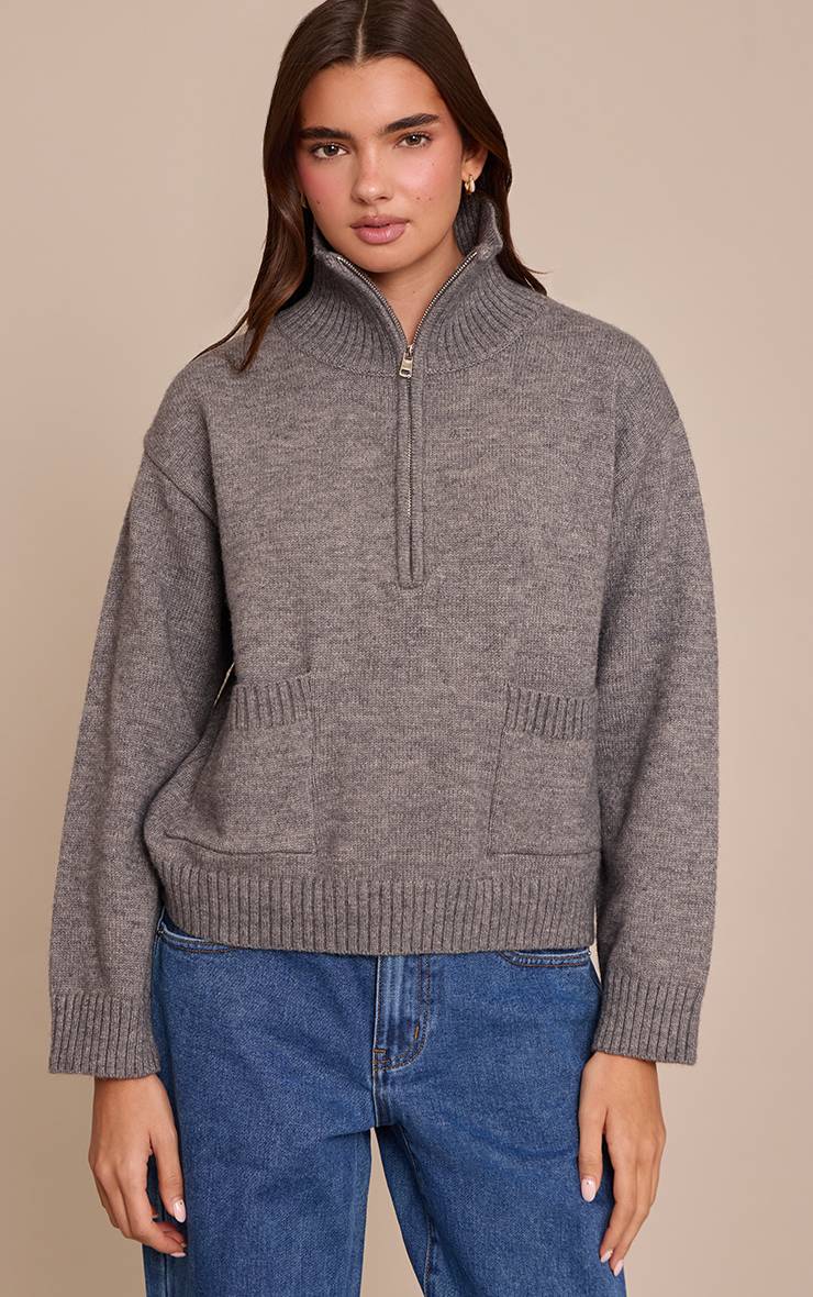 Charbon Synthétiquell Col Cheminée Zippé En Maille