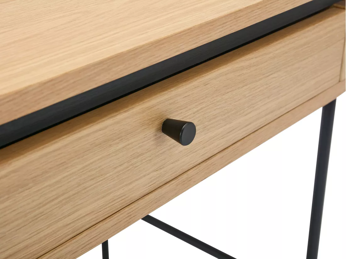 Bureau avec 1 tiroir - Placage chêne - Coloris : Naturel et noir - CARDIONA