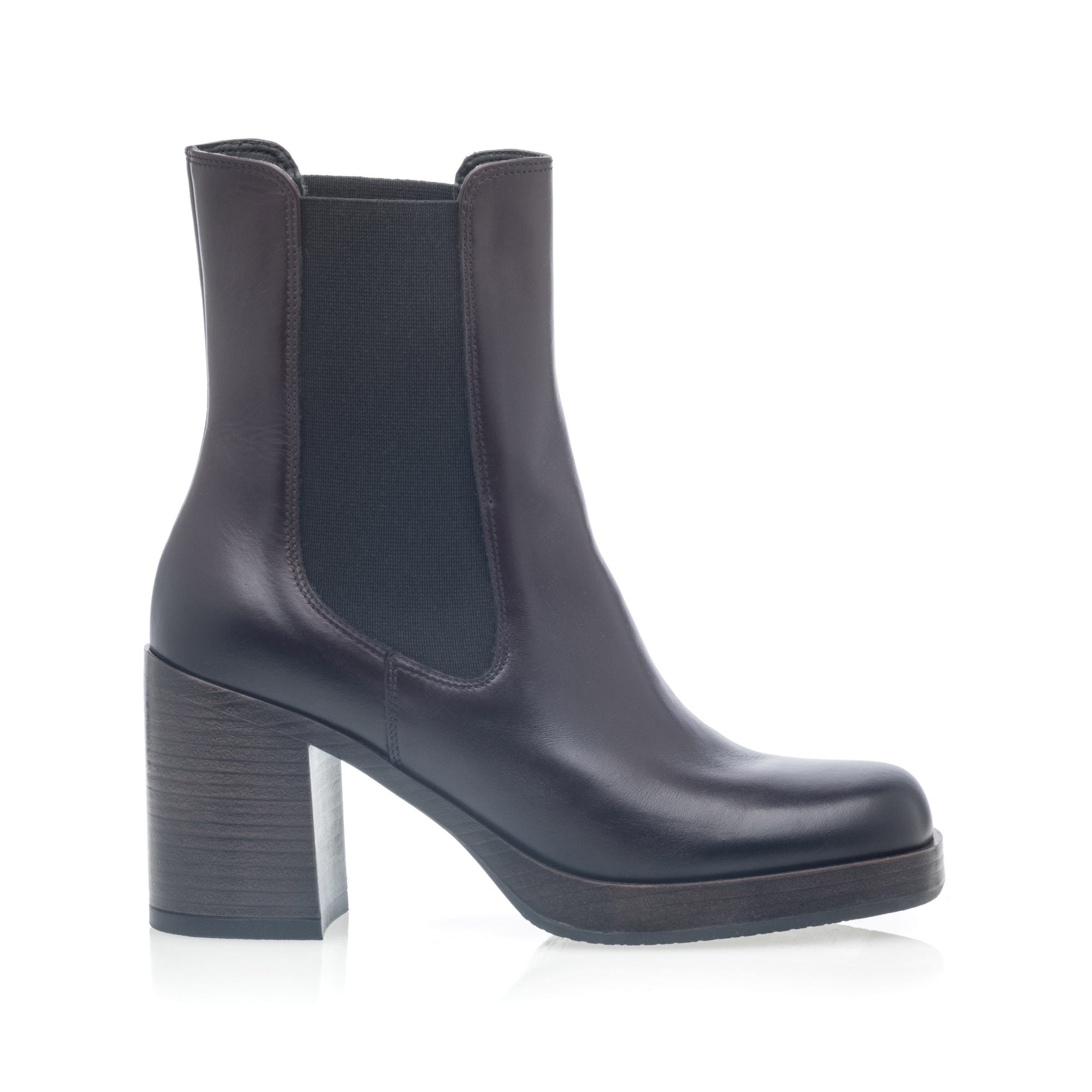 Boots chelsea à talon Femme en cuir bordeaux