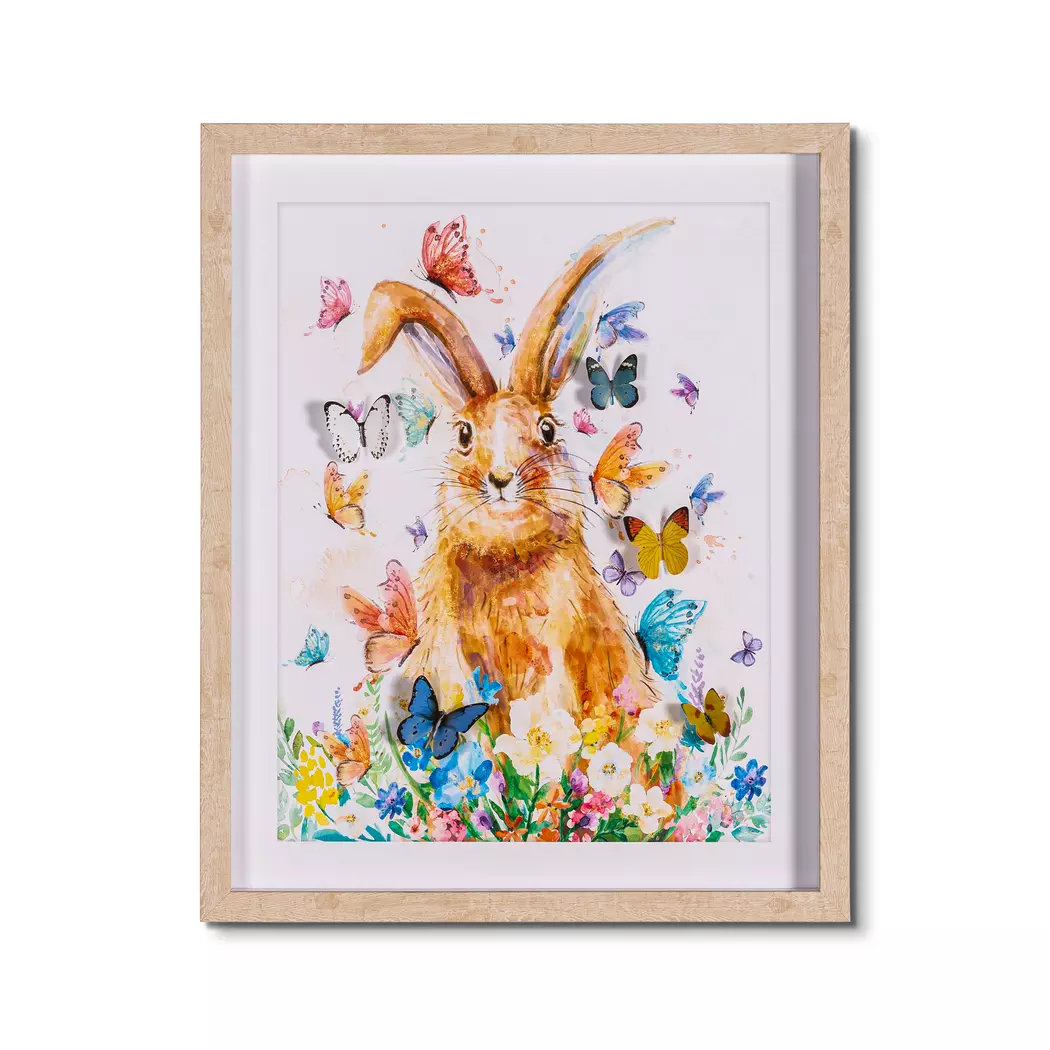 Wandbild 43 x 53 cm Hase und Schmetterlinge
