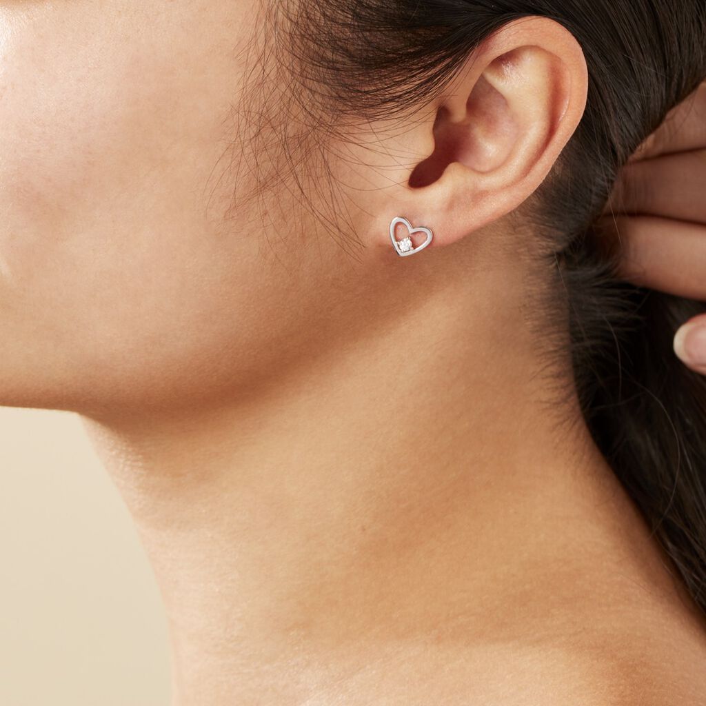 Boucles D'oreilles Puces Argent Blanc Sabino Oxydes De Zirconium