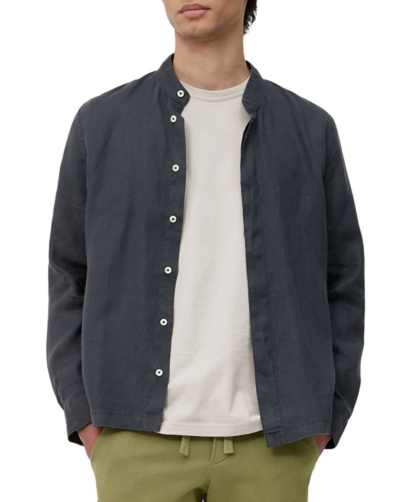 Marc O'Polo Chemise 100% Lin manches longues Mao Sf bleu marine