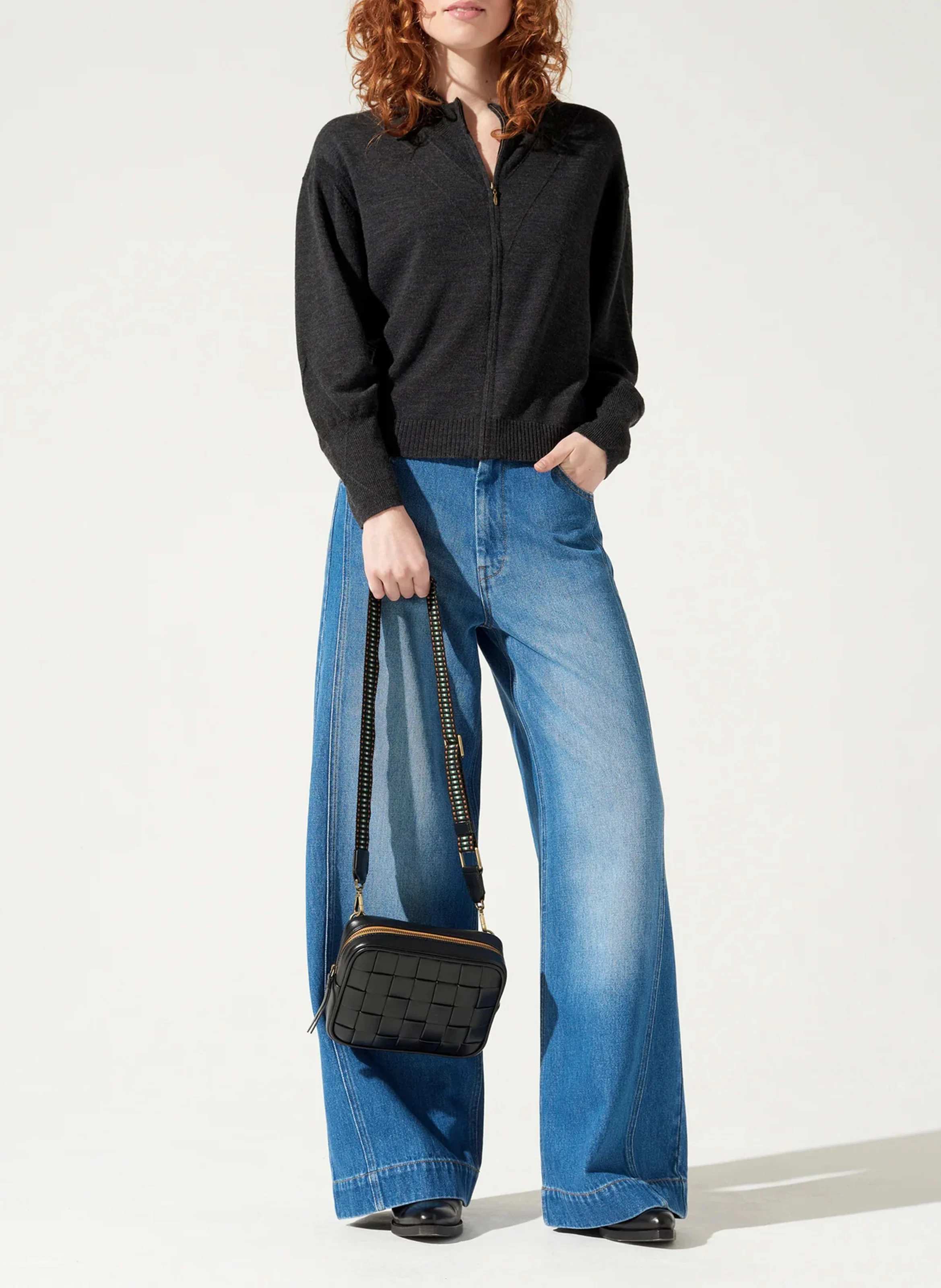 Gilet oversize col montant en laine | Noir